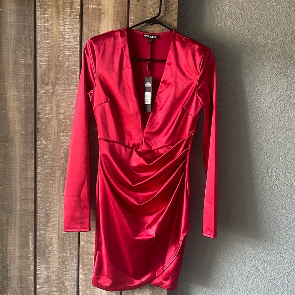 SHEIN red satin dress